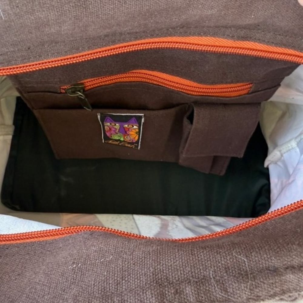 Laurel Burch Orange and Brown Tote with Animal Motif - Picture 4 of 7